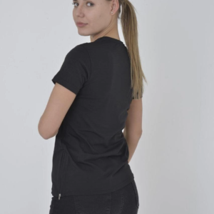 Kadın Yanlardan Fermuarlı T-Shirt Kısa Kol Bisiklet Yaka Slimfit Tişört - Siyah