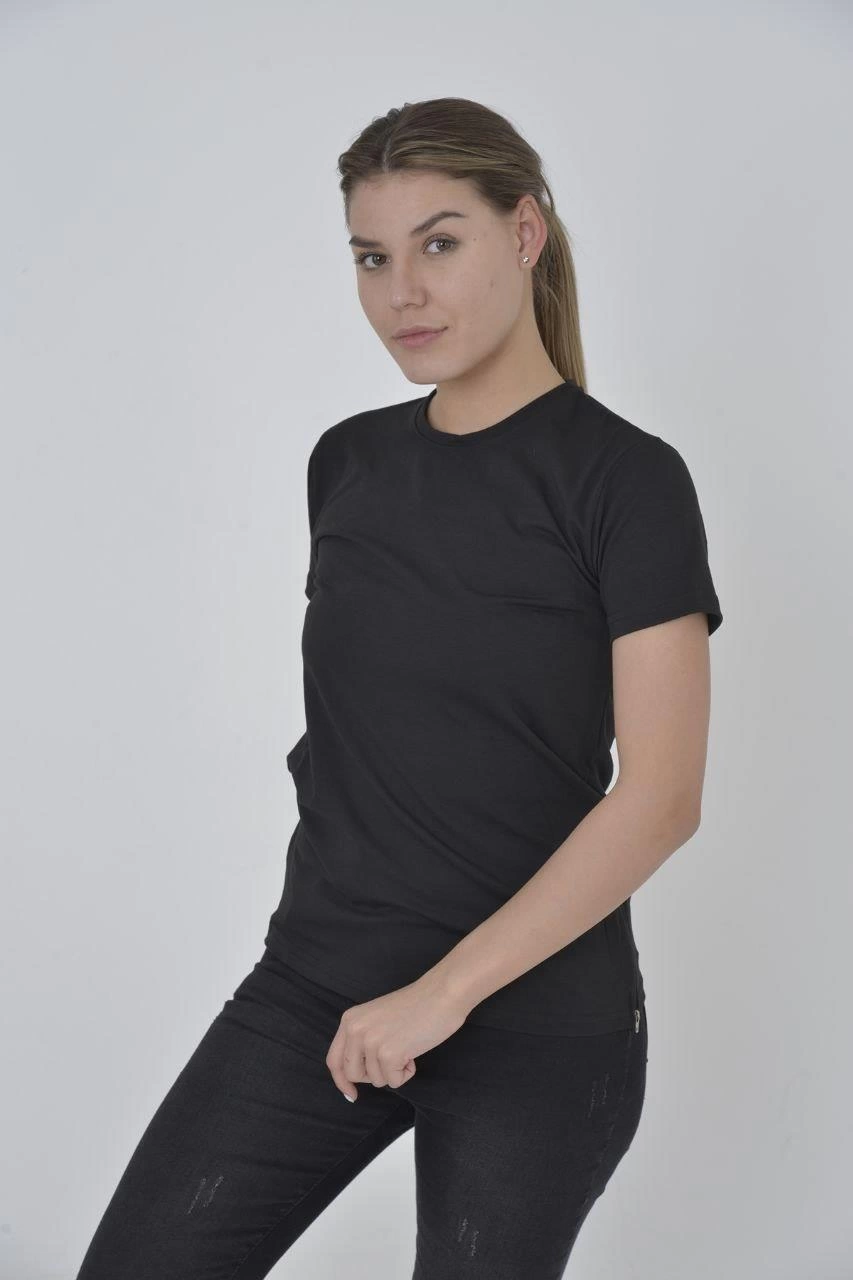 kadin-yandan-fermuarli-slim-fit-t-shirt-siyah-231714495-sw853sh1280 Kadın Yanlardan Fermuarlı T-Shirt Kısa Kol Bisiklet Yaka Slimfit Tişört - Siyah - Görsel 2