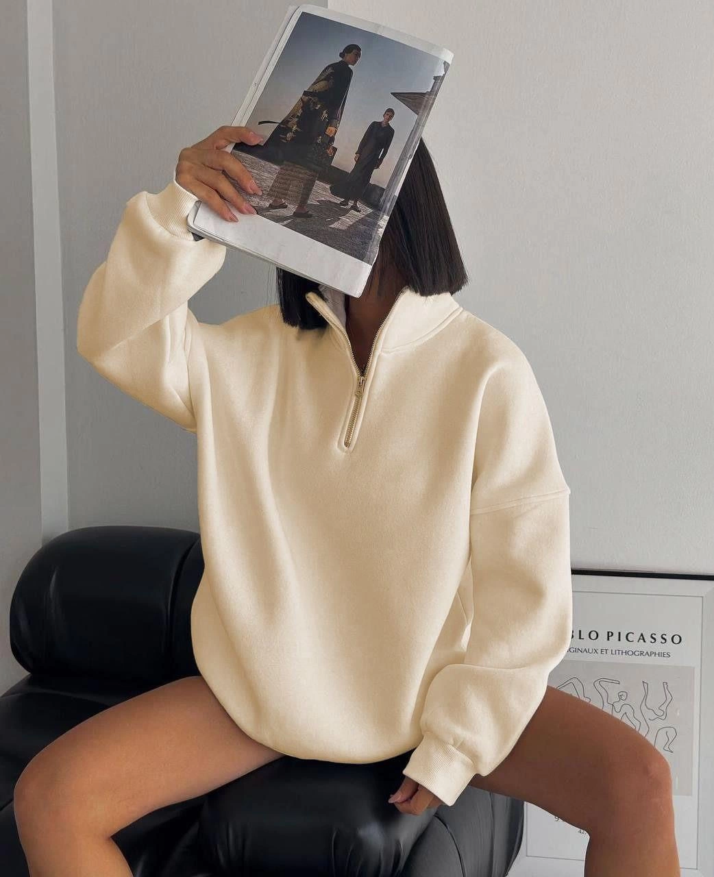 kadin-yarim-fermuarli-uc-iplik-sweatshirt-bej-134857478-sw1042sh1280 Kadın 3 İplik Pamuklu Oversize Yarım Fermuarlı Yakalı Basic Sweatshirt - Bej