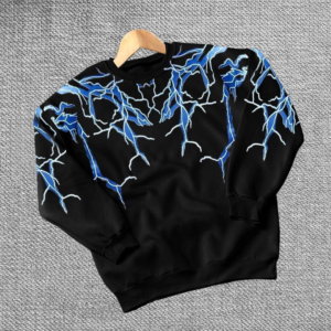 Kadın Yıldırım Baskılı Bisiklet Yaka 3 iplik pamuklu Sweatshirt - Siyah
