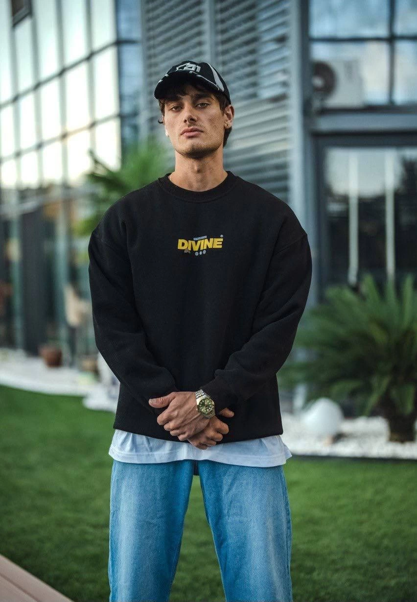 kislik-bisiklet-yaka-baskili-sweatshirt-siyah-33006334-sw852sh1229 Erkek 3 iplik pamuklu Kışlık Bisiklet Yaka Baskılı SweatShirt - Siyah - Image 2