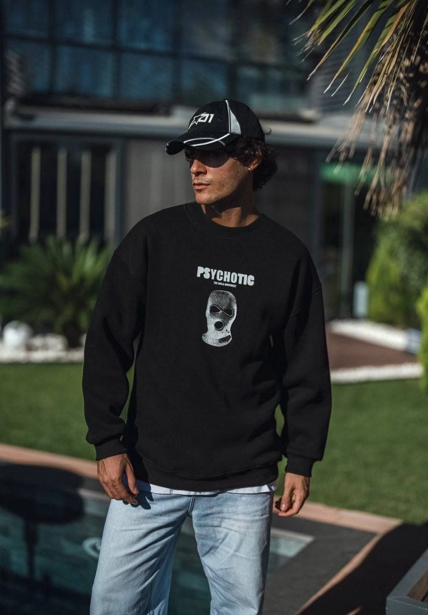 kislik-bisiklet-yaka-baskili-sweatshirt-siyah-59800063-sw852sh1224 Erkek 3 iplik pamuklu Kışlık Bisiklet Yaka Baskılı SweatShirt - Siyah - Image 2