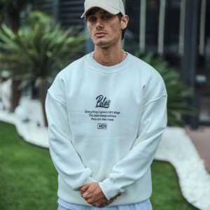 Erkek 3 iplik pamuklu Bisiklet Yaka Ön Ve Arka Baskılı SweatShirt - Beyaz