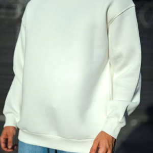 Erkek Bisiklet Yaka 3 İplik Pamuklu Basic SweatShirt - Beyaz