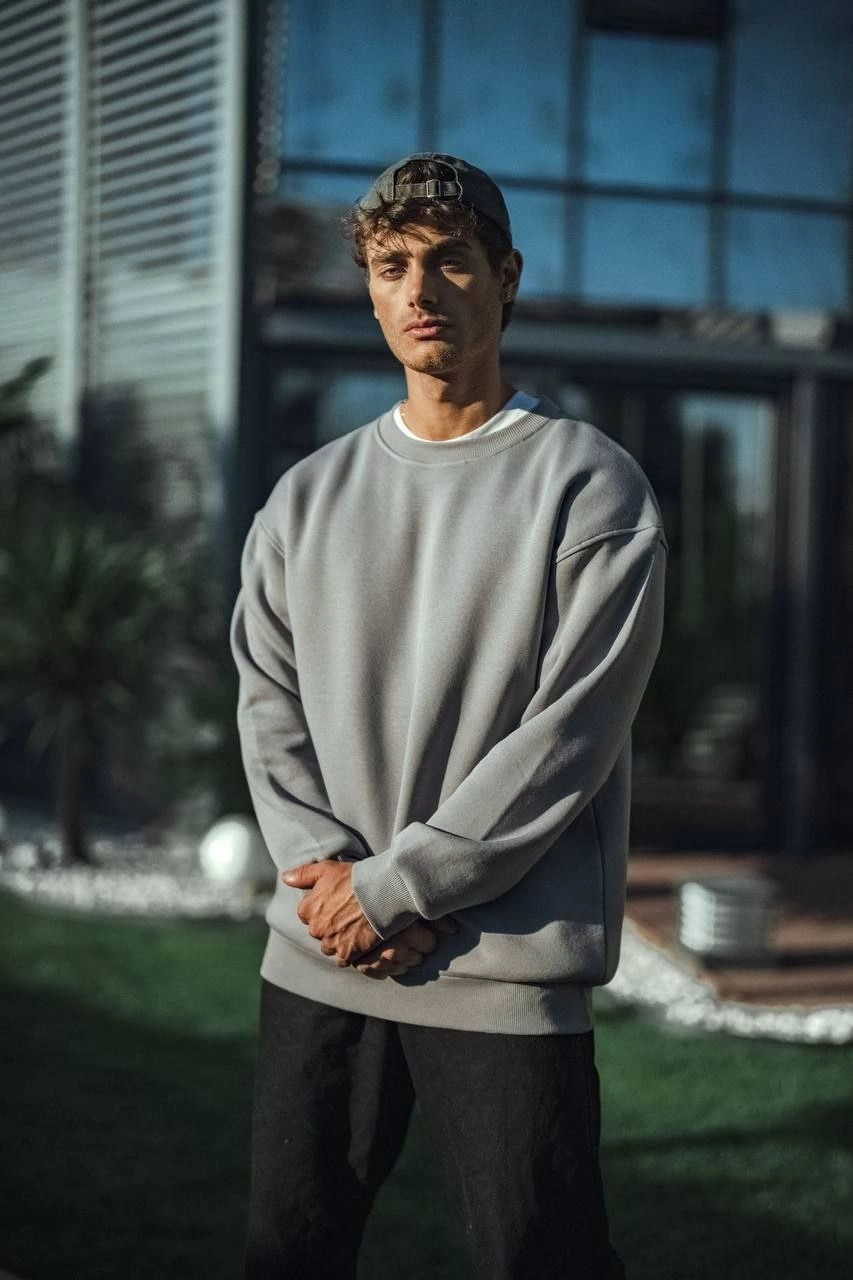 kislik-bisiklet-yaka-uc-iplik-basic-sweatshirt-boyali-gri-36291231-sw853sh1280 Erkek Bisiklet Yaka 3 İplik pamuklu Basic SweatShirt - Boyalı Gri - Görsel 2
