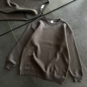 Kadın Bisiklet Yaka 3 İplik Pamuklu Basic SweatShirt - Füme