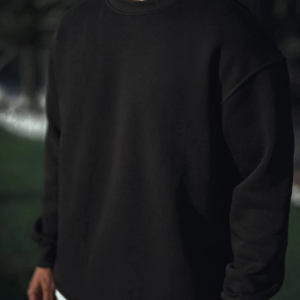 Erkek pamuklu Bisiklet Yaka 3 İplik Basic SweatShirt - Siyah