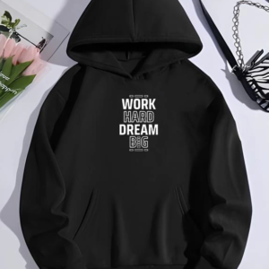 Kadın Oversize Kapüşonlu Cepli Baskılı 3 İplik Pamuklu Hoodie Sweatshirt - Siyah