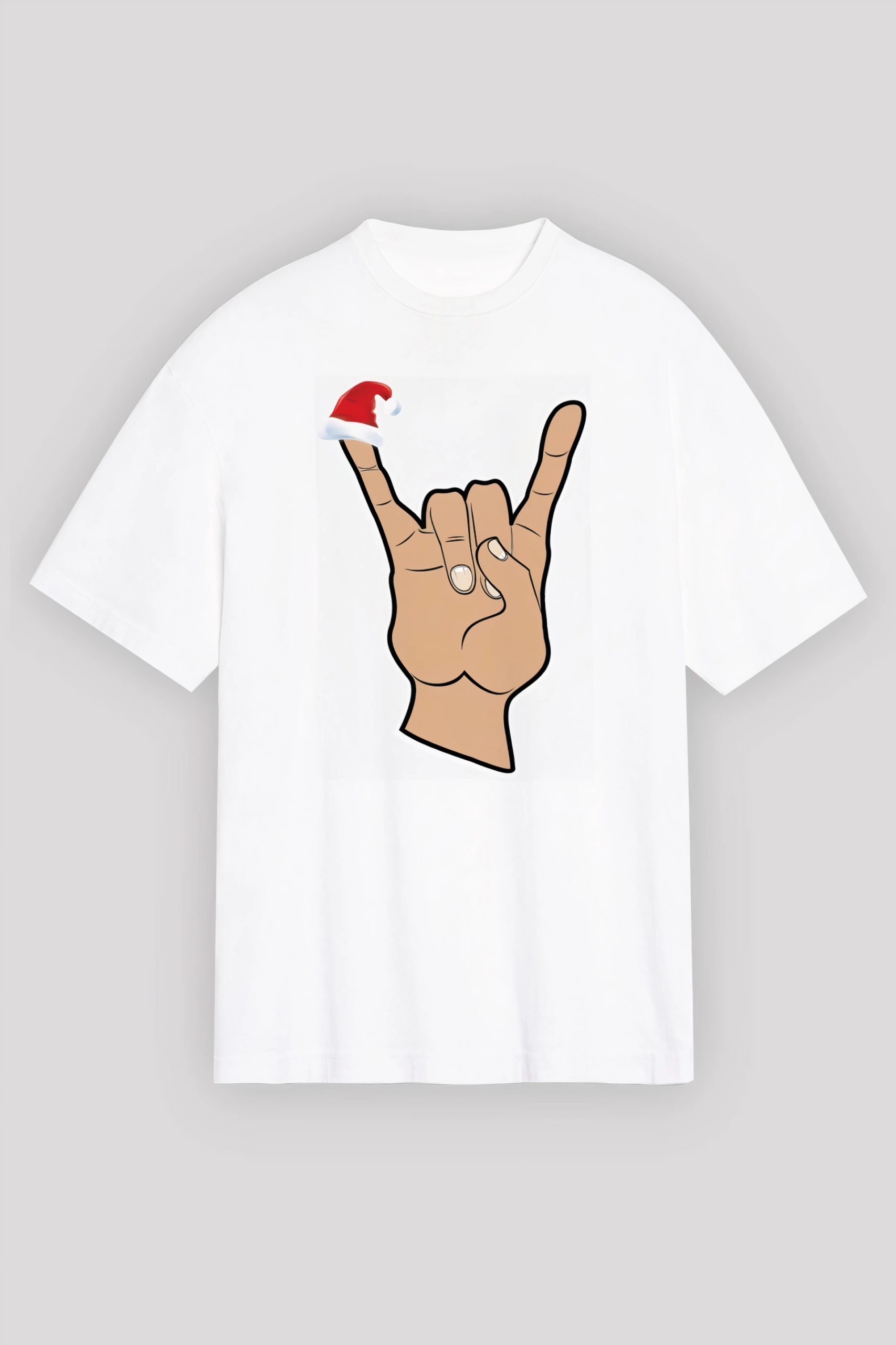 noel-baslikli-serce-parmakt-shirt-beyaz-4869941-sw2400sh3600 Yılbaşı Noel Başlıklı Serçe Parmak Baskılı Oversize Bisiklet Yaka T-shirt - Beyaz