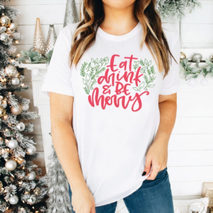 Yılbaşı Noel Baskılı Kısa Kollu Oversize Bisiklet Yaka T-shirt - Beyaz