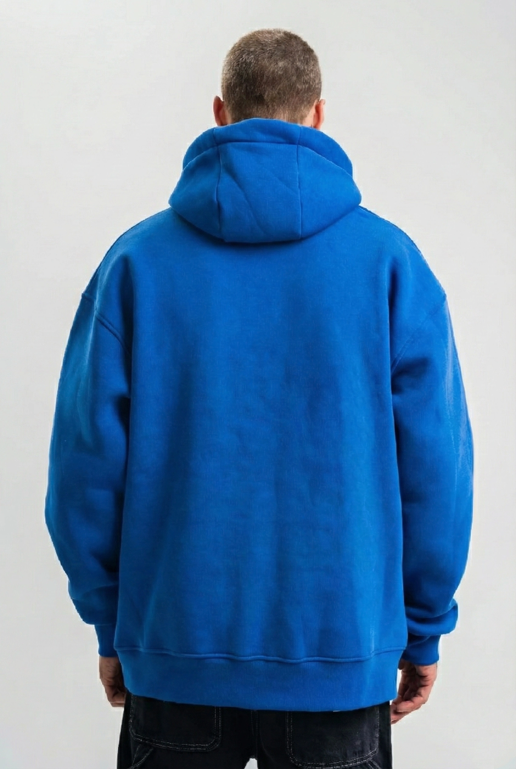 on-arka-kapusonlu-premium-sweatshirt-mavi-4321986-sw1696sh2528 Erkek Oversize 3 İplik Pamuklu Kapüşonlu Kanguru Cepli Hoodie Sweatshirt - Saks Mavisi - Görsel 2