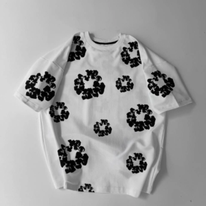 Erkek Tişört Ön ve Arka Baskılı Oversize Bisiklet Yaka T-shirt- Beyaz