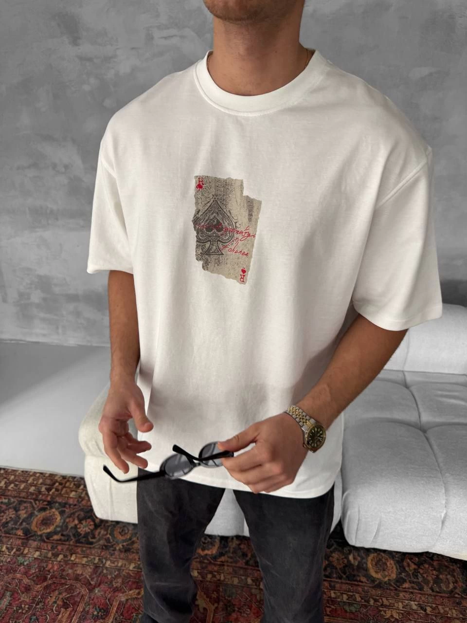 on-ve-arka-baskili-oversize-bisiklet-yaka-t-shirt-beyaz-55867098-sw960sh1280 ERKEK Tişört Kısa kol Ön ve Arka Baskılı Oversize Bisiklet Yaka T-Shirt - Beyaz
