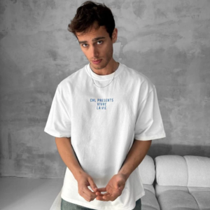 Erkek Ön ve Arka Baskılı T-Shirt Kısa Kol Bisiklet Yaka Regular Fit Tişört - Beyaz