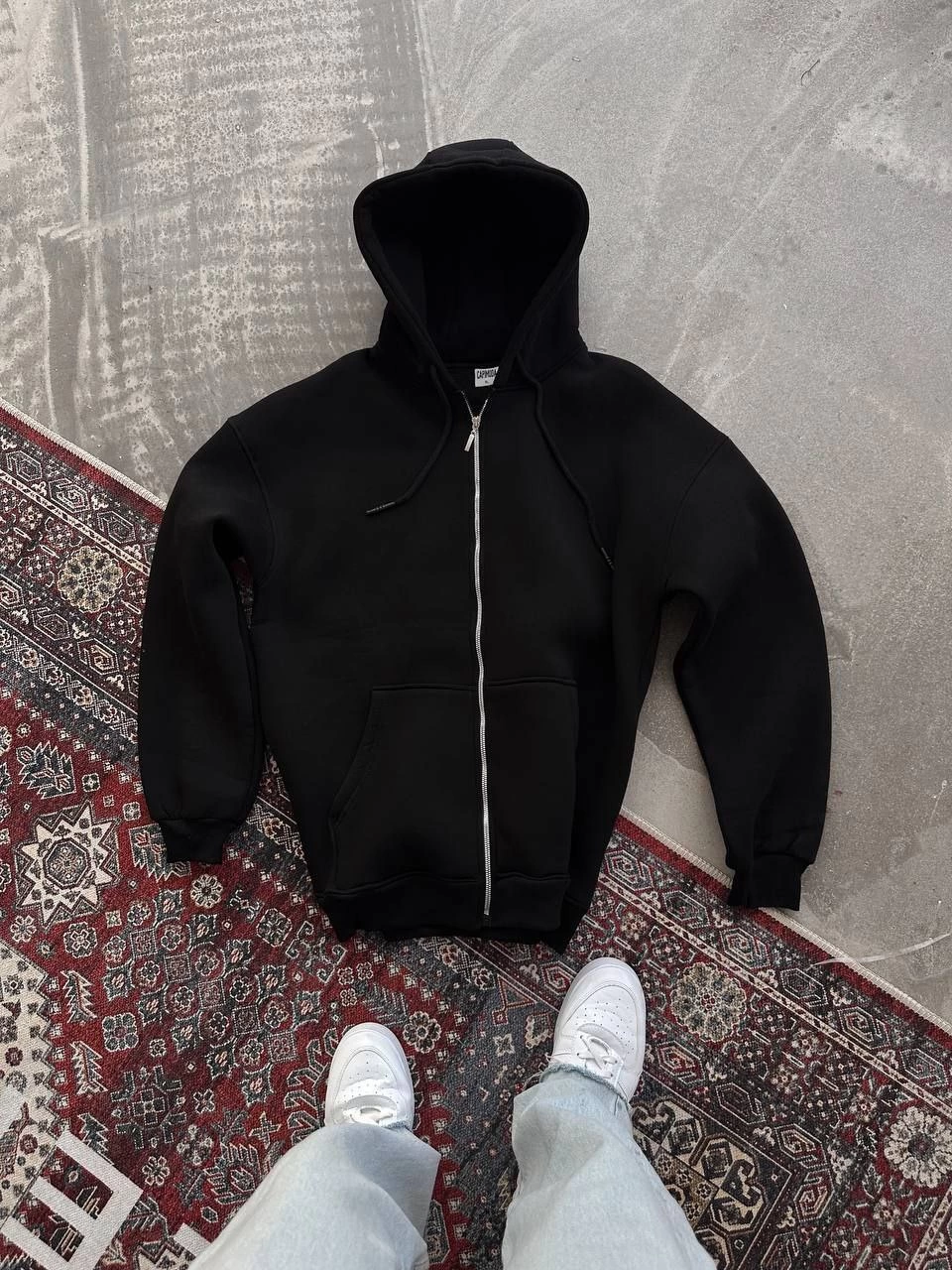 oversize-tam-fermuarli-uzun-kol-hirka-siyah-69941556-sw960sh1280 Kadın Tam Fermuarlı Cepli Kapüşonlu 3 iplik pamuklu hoodie Sweatshirt - Siyah - Görsel 2