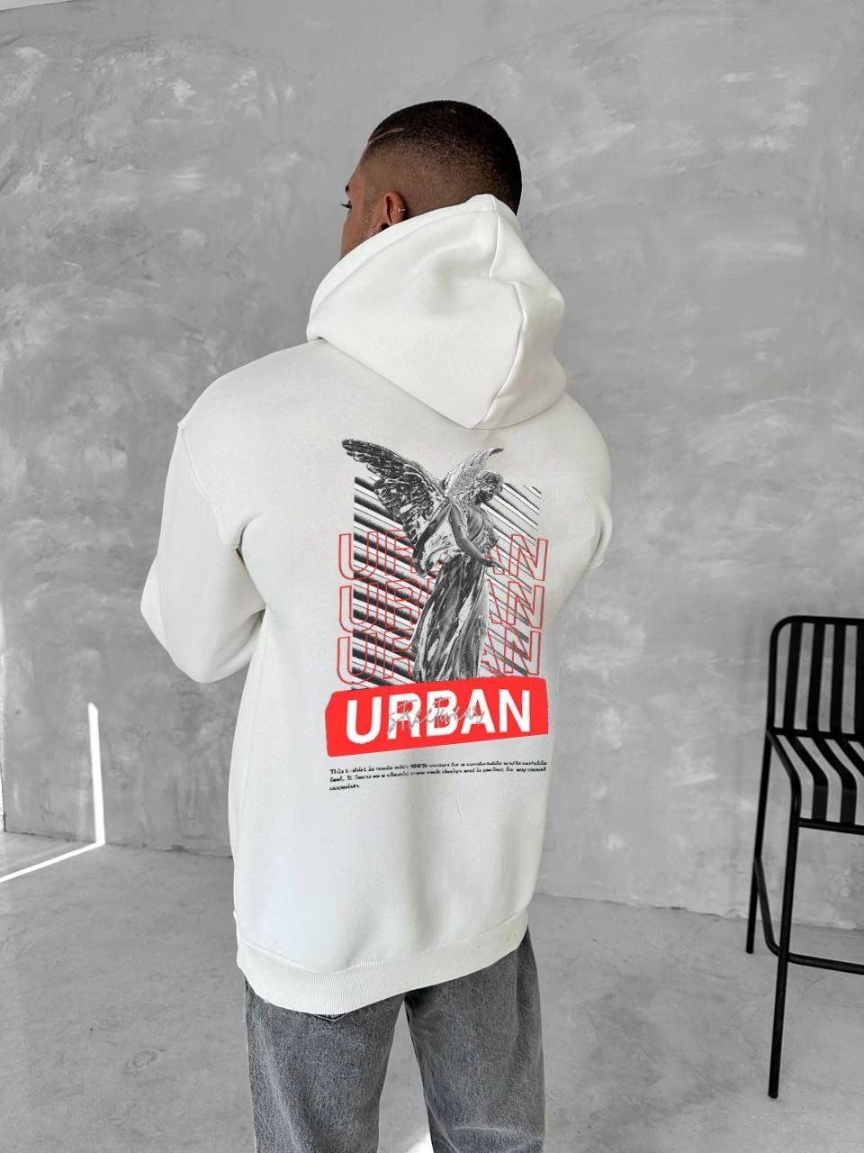 oversize-uc-iplik-kapsonlu-sweatshirt-beyaz-3074395-sw960sh1280 Erkek Kapüşonlu Kanguru Cepli Sweatshirt 3 İplik Pamuklu Baskılı Hoodie - Beyaz - Görsel 2