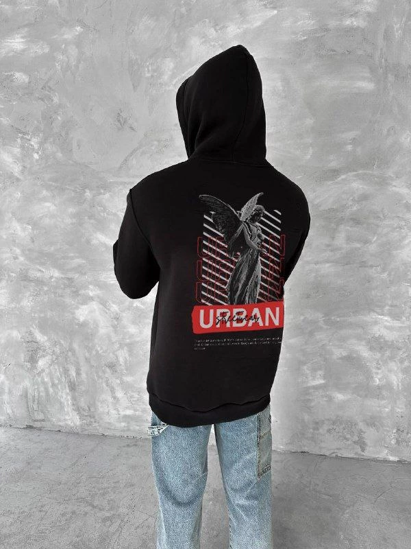 oversize-uc-iplik-kapsonlu-sweatshirt-siyah-15667673-sw600sh800 Erkek Kapüşonlu Kanguru Cepli Sweatshirt 3 İplik Pamuklu Baskılı Hoodie - Siyah