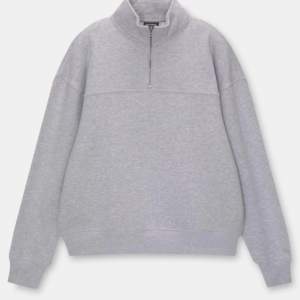 Kadın 3 İplik Pamuklu Oversize Yarım Fermuarlı Yakalı Basic Sweatshirt - Gri