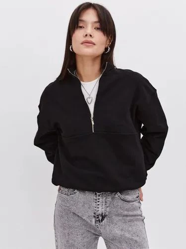 oversize-yarim-farmuarli-yakali-basic-sweatshirt-siyah-54088851-sw375sh500 Kadın 3 İplik Pamuklu Oversize Yarım Fermuarlı Yakalı Basic Sweatshirt - Siyah