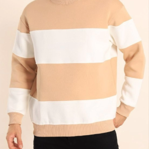 Erkek 3 iplik pamuklu Parçalı Bisiklet Yaka SweatShirt - Bej