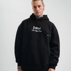 Erkek 3 İplik Pamuklu Kapüşonlu Baskılı Cepli Oversize Sweatshirt Hoodie - Siyah