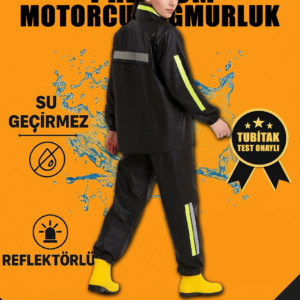 Kadın Premium Motorcu Kurye Yağmurluk Takım Su Geçirmez PVC Reflektörlü Siyah