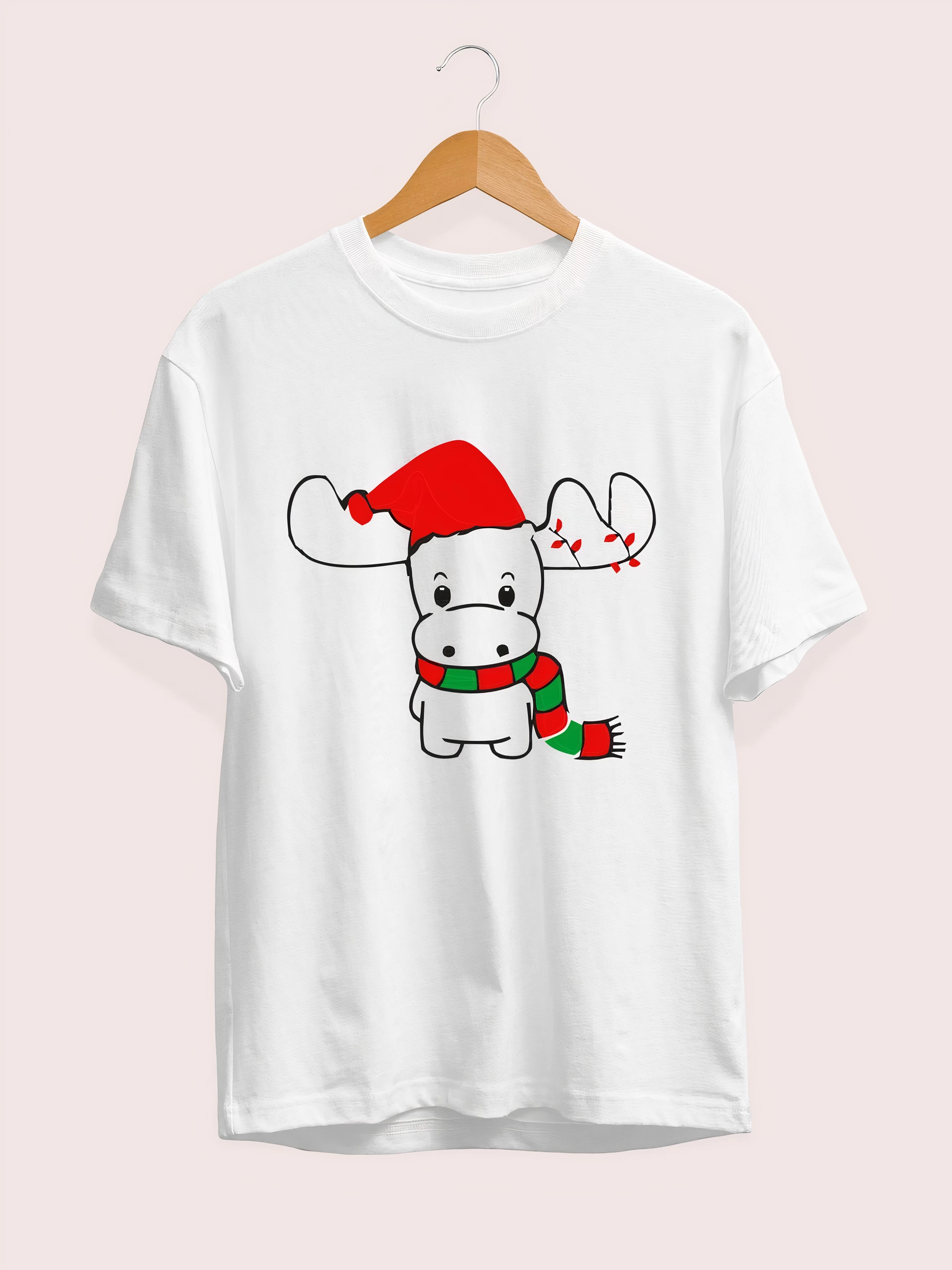 ren-geyigi-baskili-noel-icin-t-shirt-beyaz-81227614-sw1920sh2560 Yılbaşı Noel Ren Geyiği Baskılı Kısa Kollu Oversize Bisiklet Yaka T-shirt - Beyaz - Görsel 2