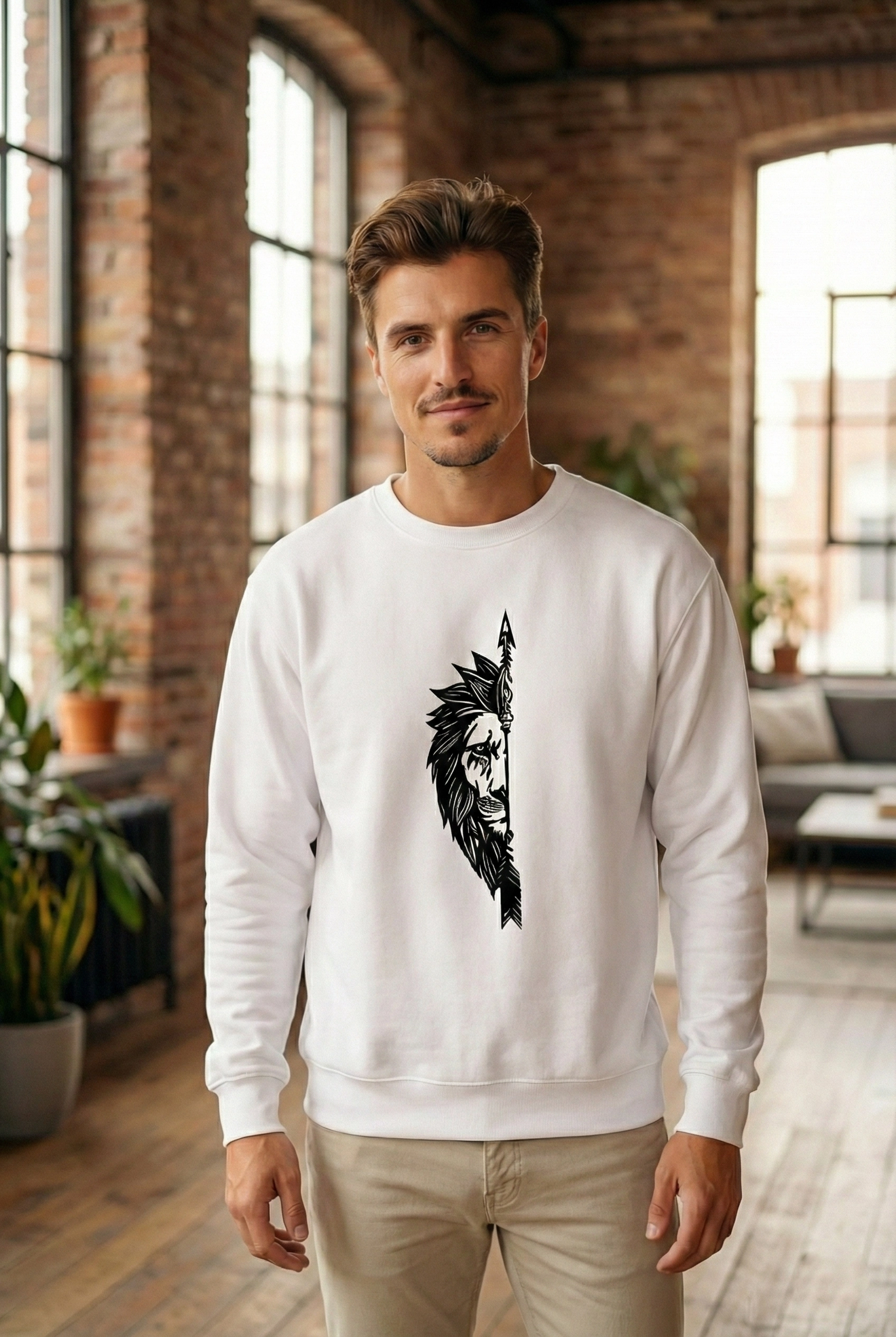 sevgililer-gunu-ozel-bisiklet-yaka-aslan-baskili-oversize-sweatshirt-beyaz-91550279-sw1696sh2528 Oversize Bisiklet Yaka Sevgililer Günü Baskılı Sweatshirt - Beyaz