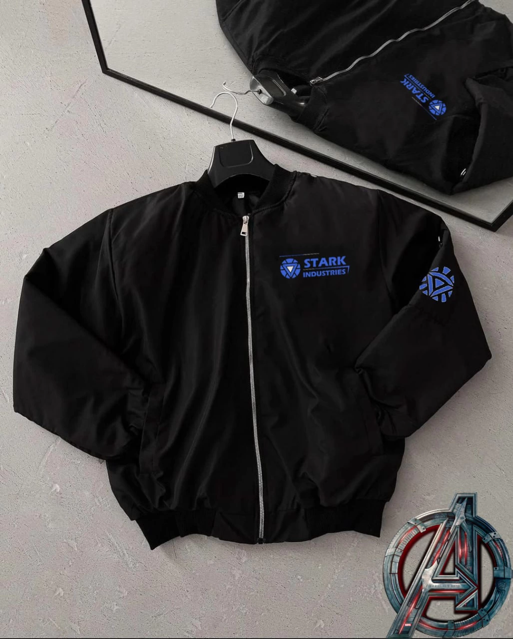 tam-kalip-uzun-kol-baskili-bomber-ceket-siyah-3228415-sw1027sh1280 ERKEK Stark Industries Siyah Bomber Mont Fermuarlı Cepli Uzun Kollu Kapitone - Siyah