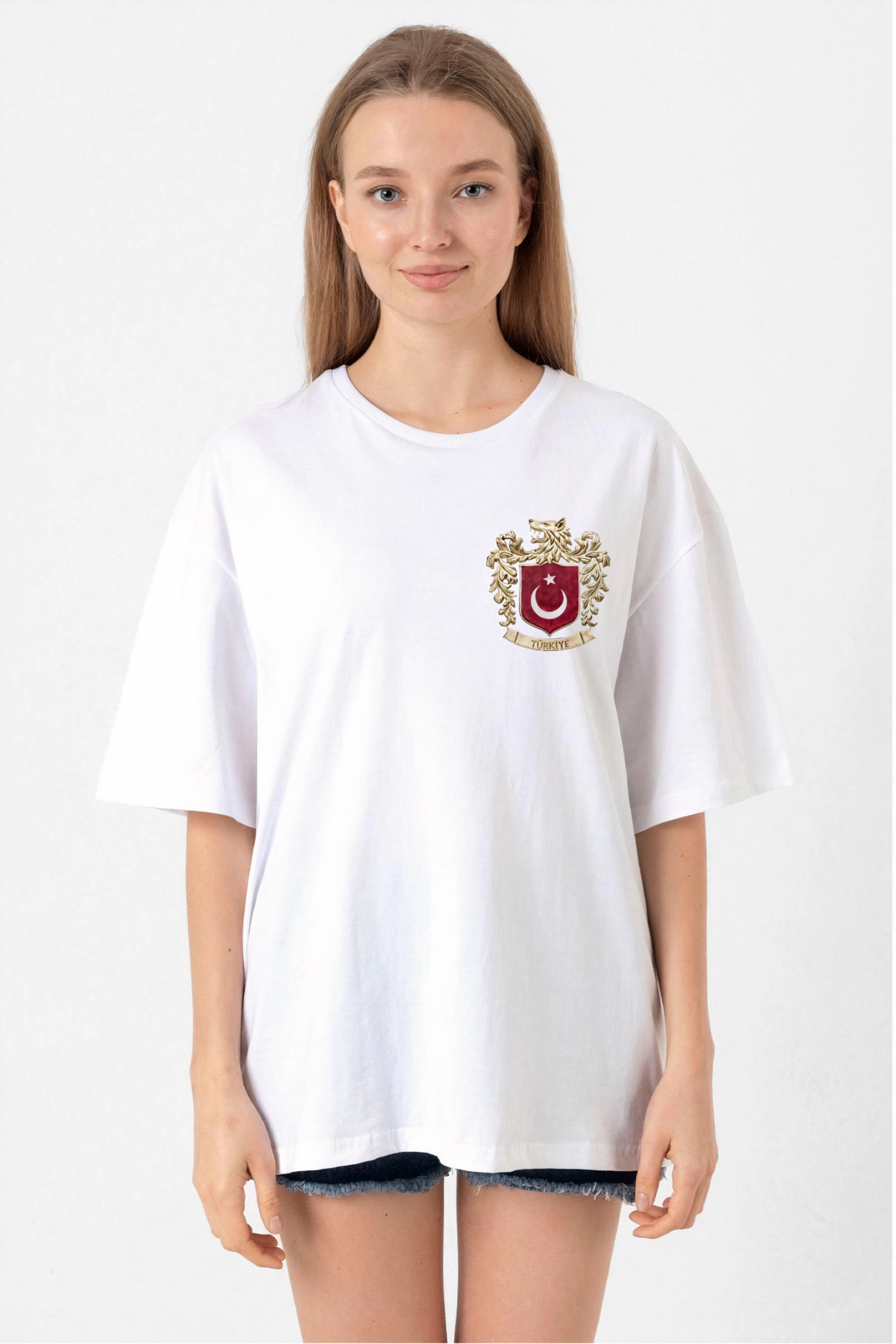 turk-arma-baski-t-shirt-beyaz-4375549-sw2400sh3600 Türk Arma Baskılı Oversize Bisiklet Yaka Günlük T-shirt - Beyaz