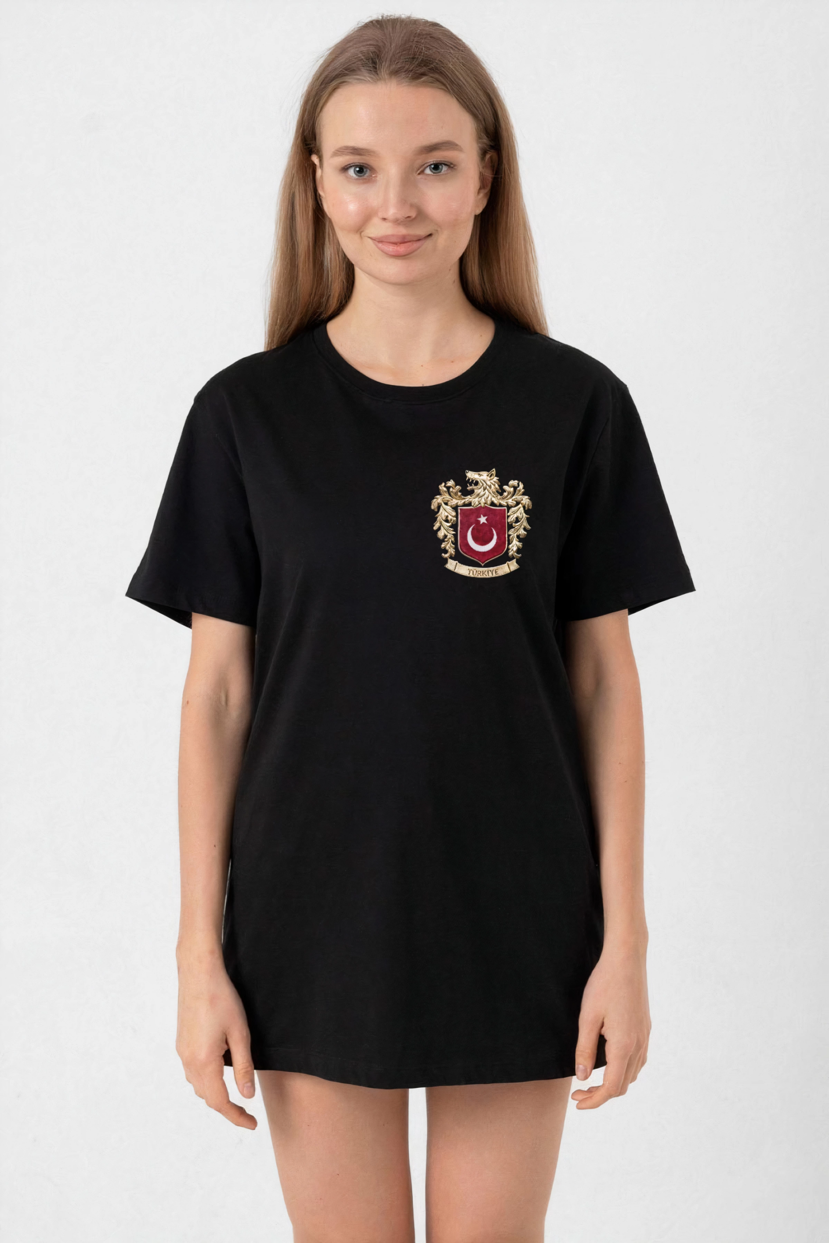 turk-arma-baski-t-shirt-siyah-18119612-sw2400sh3600 Türk Arma Baskılı Oversize Bisiklet Yaka Günlük T-shirt - Siyah