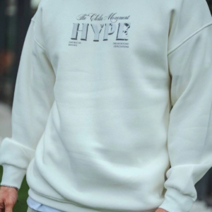 Erkek 3 İplik Pamuklu Bisiklet Yaka Baskılı SweatShirt - Beyaz
