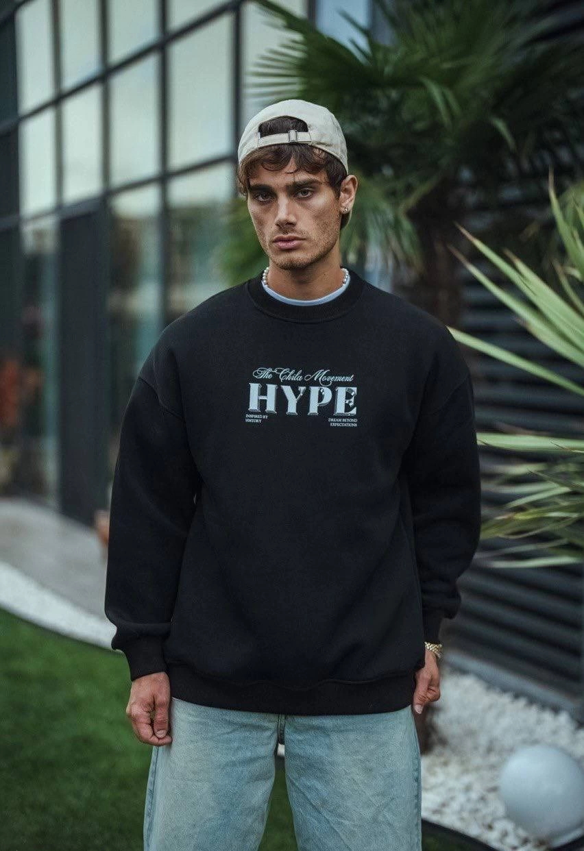 uc-iplik-bisiklet-yaka-baskili-sweatshirt-siyah-20373317-sw852sh1242 Erkek 3 İplik Pamuklu Bisiklet Yaka Baskılı SweatShirt - Siyah - Görsel 2