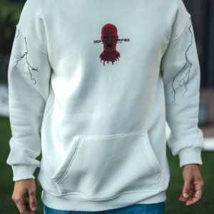 Erkek Kapüşonlu Kanguru Cepli Sweatshirt 3 İplik Pamuklu Baskılı Hoodie -  Beyaz