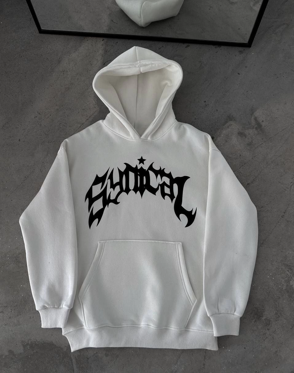 uc-iplik-kapsonlu-baskili-oversize-sweatshirt-beyaz-51845439-sw957sh1214 Kadın Kapüşonlu Kanguru Cepli Sweatshirt 3 İplik Pamuklu Baskılı Hoodie - Beyaz - Görsel 2