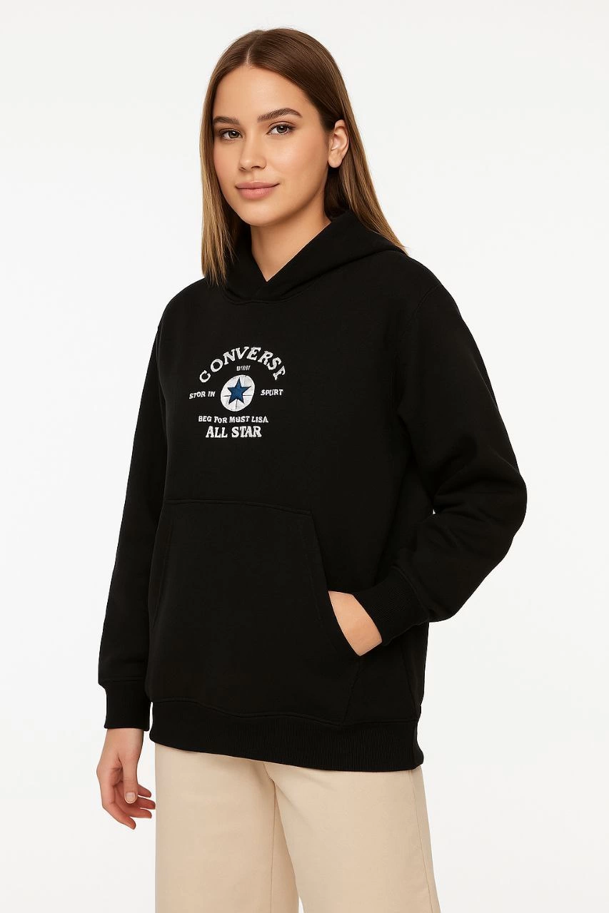 uc-iplik-kapsonlu-on-ve-arka-baskili-sweatshirt-hoodie-siyah-47579082-sw853sh1280 Kadın Kapüşonlu Kanguru Cepli Sweatshirt 3 İplik Pamuklu Baskılı Hoodie - Siyah
