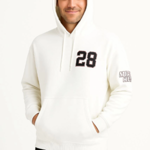 Erkek Kapüşonlu Kanguru Cepli Sweatshirt 3 İplik Pamuklu Baskılı Hoodie - Beyaz
