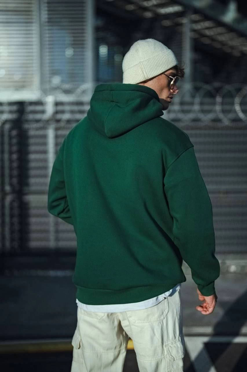 uc-iplik-penye-kapsonlu-basic-sweatshirt-haki-89088356-sw853sh1280 Erkek 3 İplik Pamuklu Kapüşonlu Basic SweatShirt Hoodie - Haki - Görsel 2