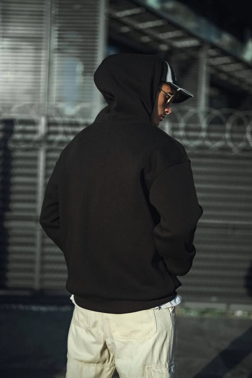 uc-iplik-penye-kapsonlu-basic-sweatshirt-siyah-11115397-sw853sh1280 Erkek 3 İplik Pamuklu Kapüşonlu Basic SweatShirt Hoodie - Siyah - Görsel 2