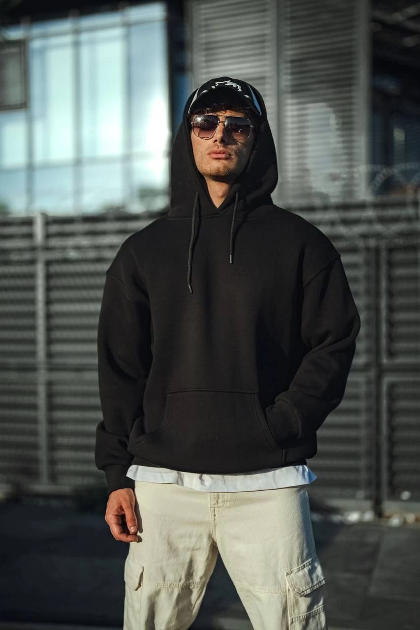 uc-iplik-penye-kapsonlu-basic-sweatshirt-siyah-9564742-sw853sh1280 Erkek 3 İplik Pamuklu Kapüşonlu Basic SweatShirt Hoodie - Siyah