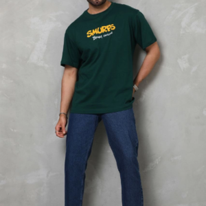Erkek Kısa Kol Yazlık Tişört Bisiklet Yaka Baskılı Oversize T-Shirt - Yeşil