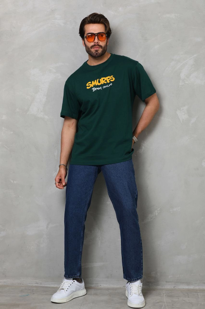 unisex-basic-bisiklet-yaka-oversize-t-shirt-yesil-62644449-sw853sh1280 Erkek Kısa Kol Yazlık Tişört Bisiklet Yaka Baskılı Oversize T-Shirt - Yeşil