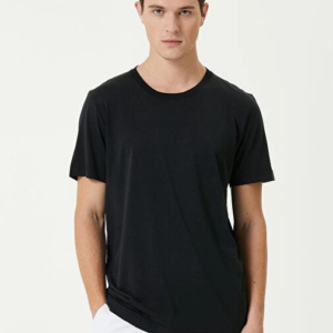 ERKEK Düz Tişört Bisiklet Yaka Regular Fit Yazlık Kısa kol T-Shirt - Siyah