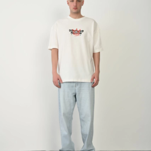 Erkek Baskılı T-Shirt Kısa Kol Bisiklet Yaka Rahat Kalıp Tişört - Beyaz
