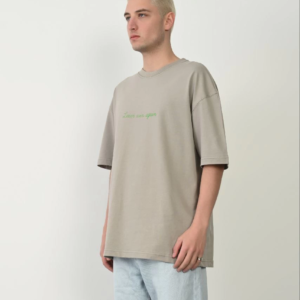 Erkek Baskılı T-Shirt Kısa Kol Bisiklet Yaka Rahat Kalıp Tişört - Boyalı Gri