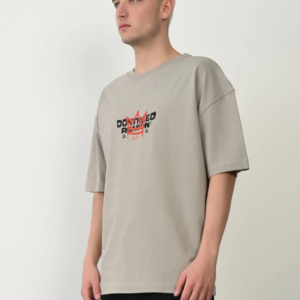 Erkek Baskılı T-Shirt Kısa Kol Bisiklet Yaka Rahat Kalıp Tişört - Boyalı Gri