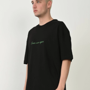 Erkek Baskılı T-Shirt Kısa Kol Bisiklet Yaka Rahat Kalıp Tişört - Siyah