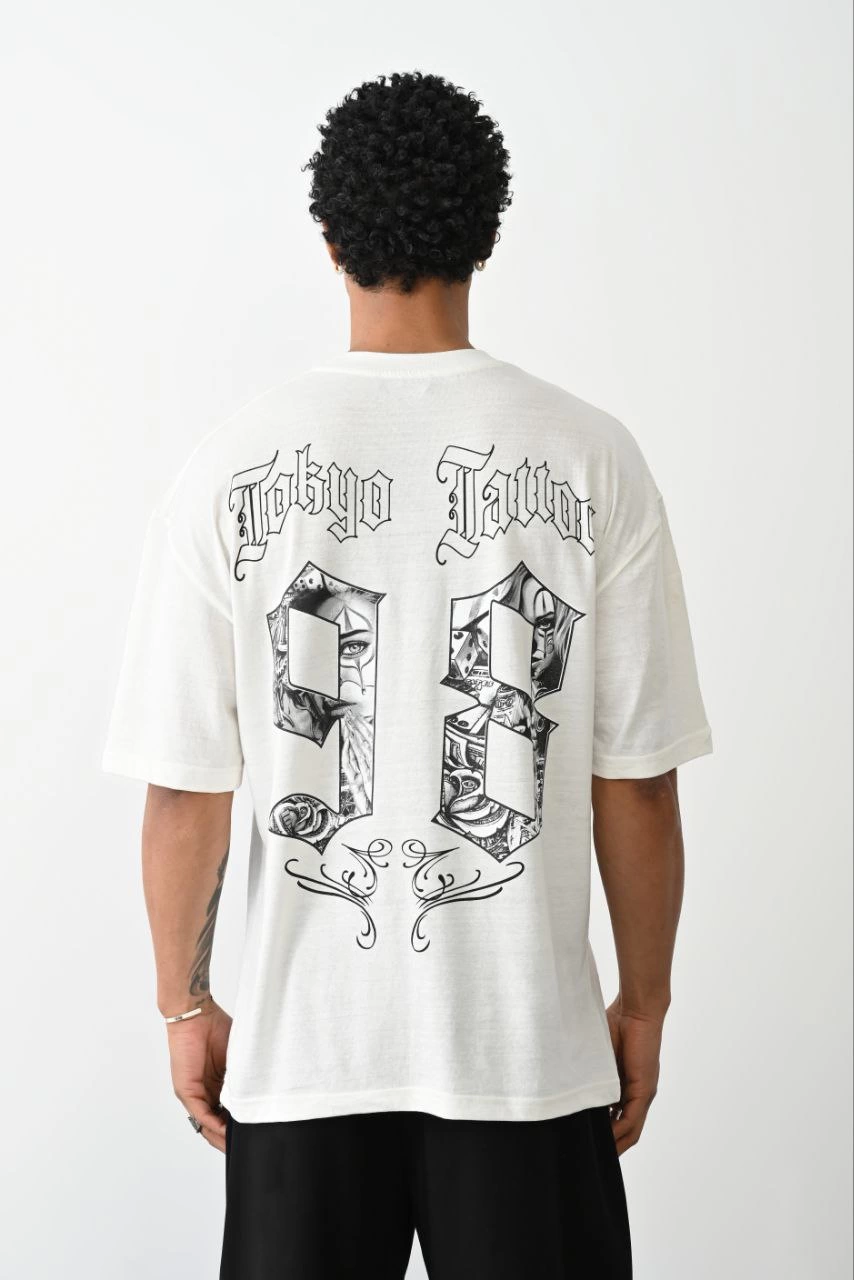 unisex-baskili-oversize-t-shirt-beyaz-14959713-sw854sh1280 Erkek Kısa Kol Yazlık Tişört Bisiklet Yaka Baskılı Oversize T-Shirt - Beyaz