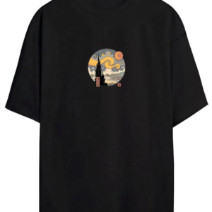 Kadın Baskılı T-Shirt Kısa Kol Bisiklet Yaka Oversize Rahat Kalıp Tişört - Siyah