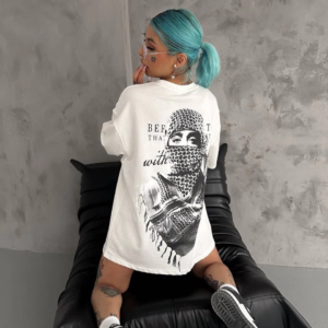 Kadın Kısa Kol Tişört Bisiklet Yaka Filistin Poşülü Baskılı T-Shirt - Beyaz